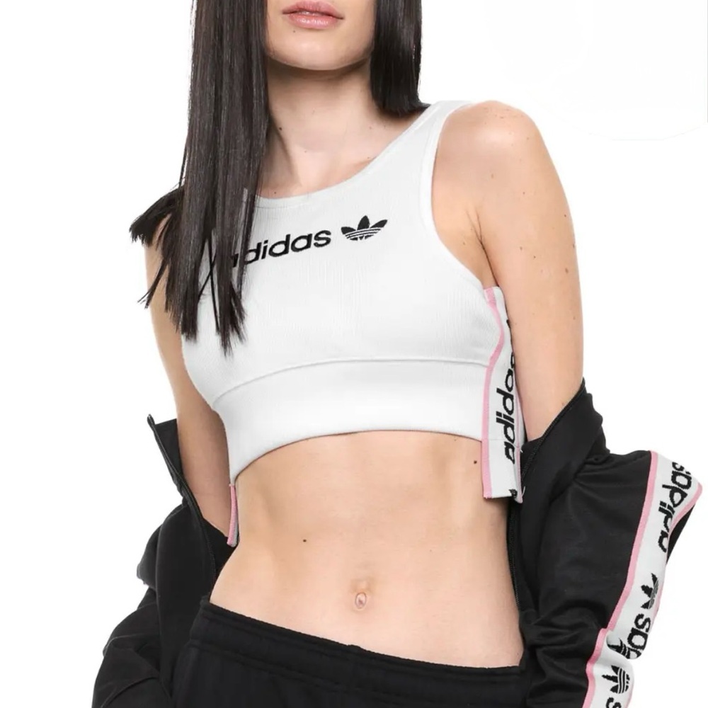 Adidas White and Pink Tank Top
